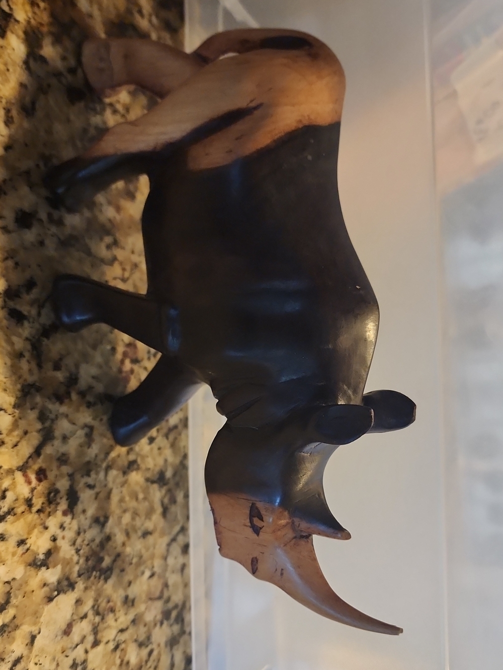Wooden Black and Tan Rhino Figurine